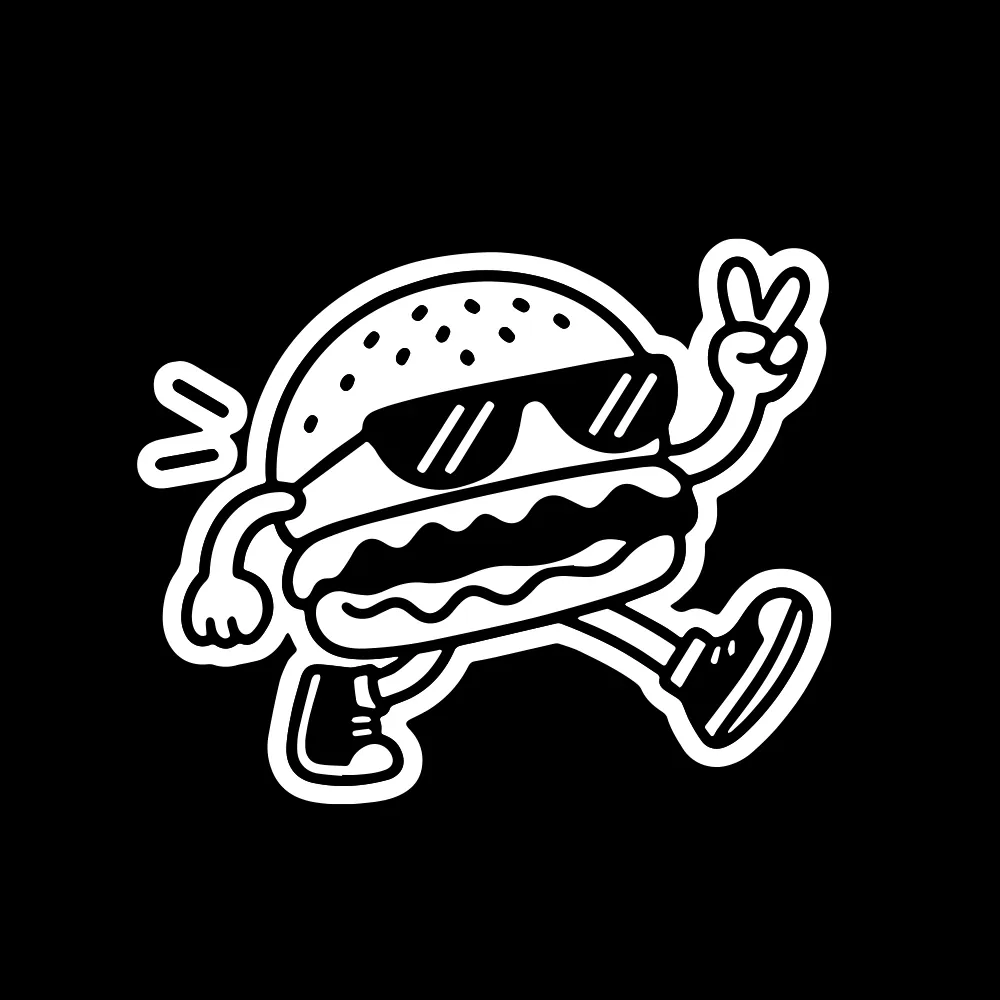 Chik sticker: burger character in sunglasses